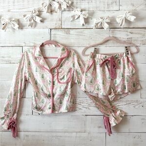 Christmas Pajama Set with Pink Trim